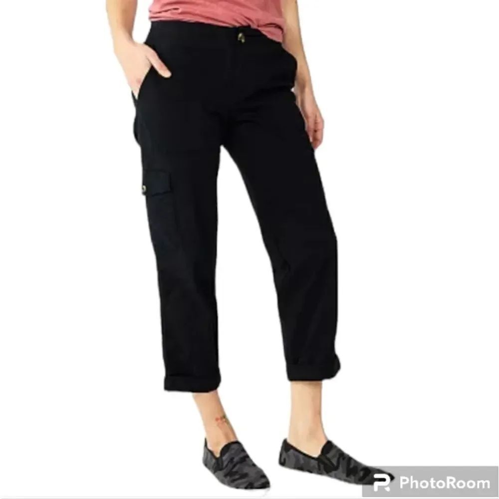 Sonoma Comfort Waist Utility Capri Pants Cotton Waistband Black Plus Size 28W